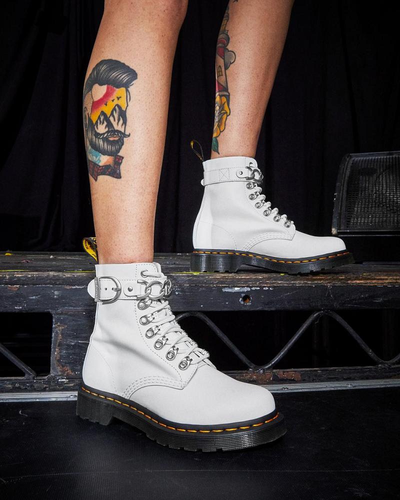 Women's Dr Martens 1460 Pascal Chain Leather Lace Up Boots White | AU 180GSO